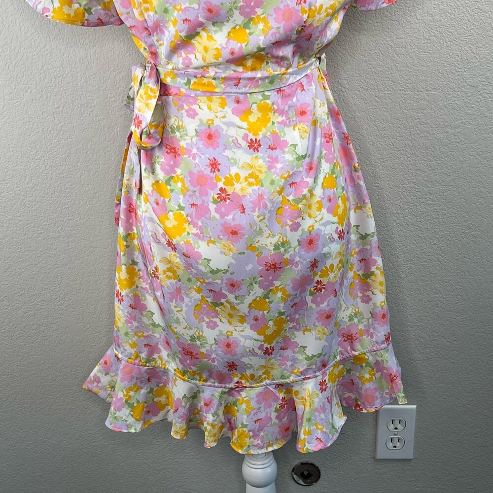 Vero Moda Pink Floral Wrap Mini Dress M NWT Pastel Ruffle Frill Summer Coquette - Picture 10 of 14